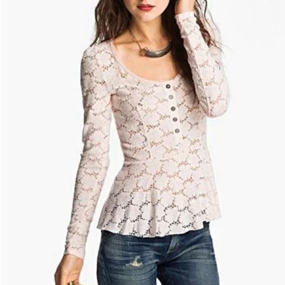 Free People • Eyelet Stretch Lace Peplum Henley - Picture 1 of 7